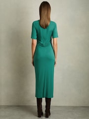 Reiss Green Rose Ruched Jersey Midi Dress - Image 5 of 6