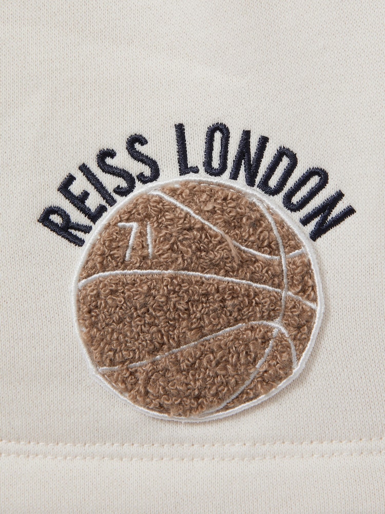 Reiss Off White Arto 9-13 yrs Basketball-Embroidered Shorts - Image 1 of 4