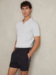 Reiss Navy/Blue Stripe Sol Stripe Side Adjuster Swim Shorts - Image 1 of 6