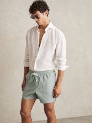 Reiss Pistachio Green Tito Drawstring Geometric Print Swim Shorts - Image 1 of 6