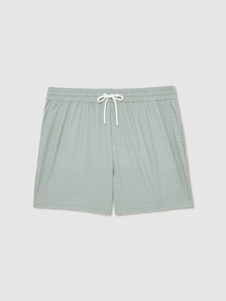 Reiss Pistachio Green Tito Drawstring Geometric Print Swim Shorts - Image 2 of 6