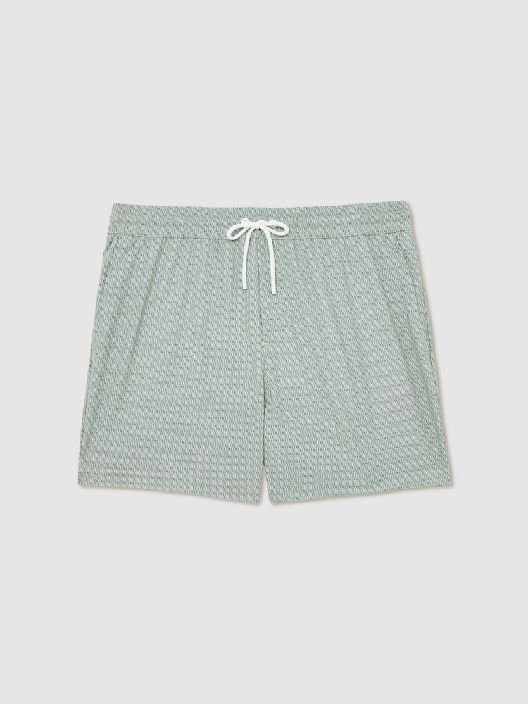 Reiss Pistachio Green Tito Drawstring Geometric Print Swim Shorts - Image 2 of 6 Reiss Pistachio Green Tito Drawstring Geometric Print Swim Shorts - Image 2 of 6