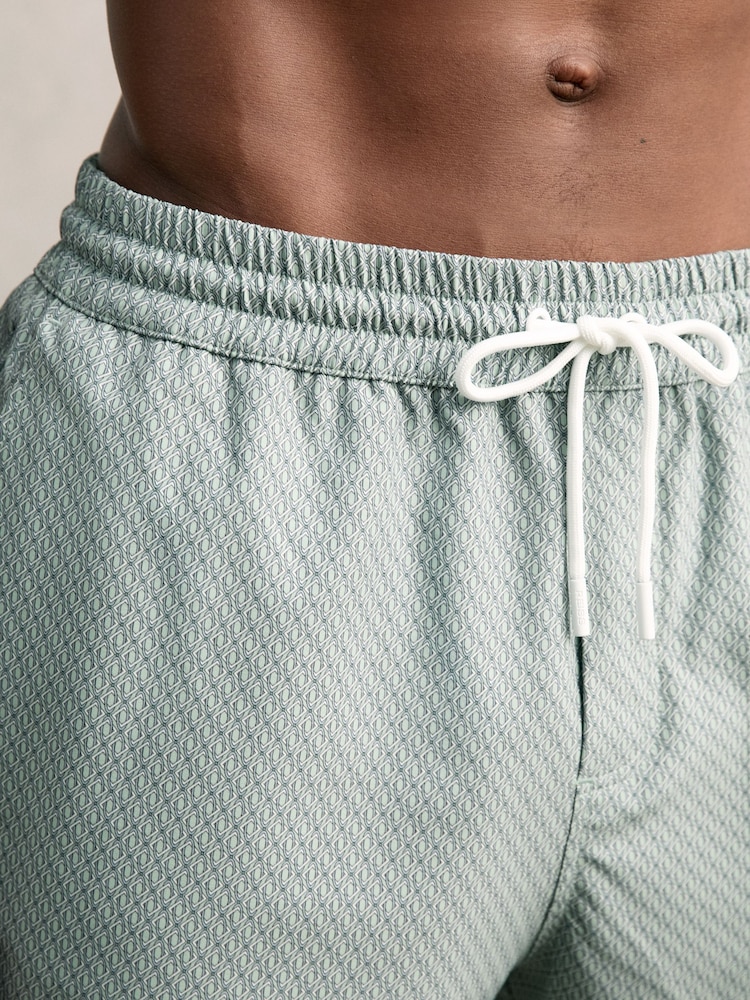 Reiss Pistachio Green Tito Drawstring Geometric Print Swim Shorts - Image 4 of 6