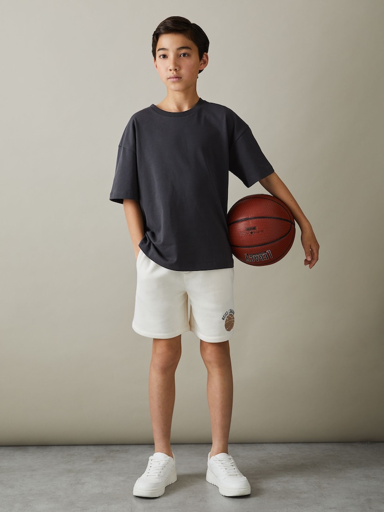Reiss Off White Arto 13-14 yrs Basketball-Embroidered Shorts - Image 2 of 4 Reiss Off White Arto 13-14 yrs Basketball-Embroidered Shorts - Image 2 of 4