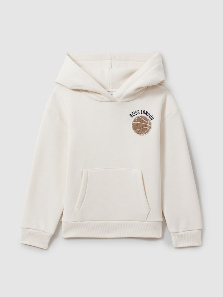 Reiss Off White Cottle 3-9 yrs Basketball-Embroidery Hoodie - Image 2 of 4