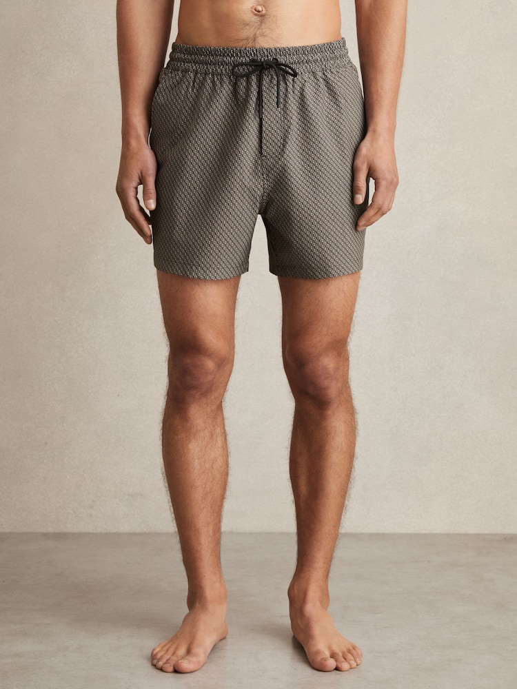 Reiss Dark Navy Tito Drawstring Geometric Print Swim Shorts - Image 1 of 6