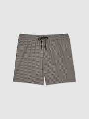 Reiss Dark Navy Tito Drawstring Geometric Print Swim Shorts - Image 2 of 6