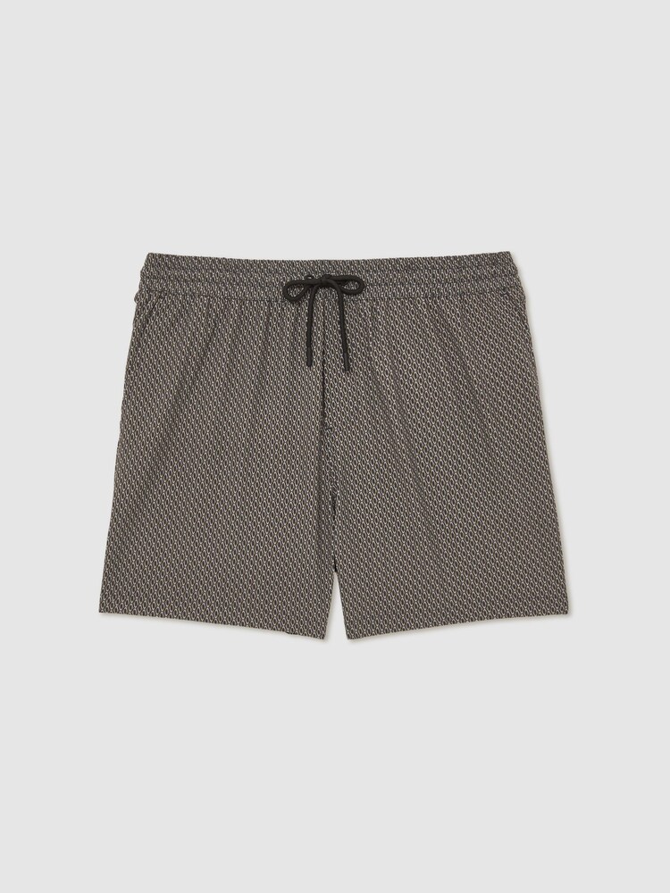 Reiss Dark Navy Tito Drawstring Geometric Print Swim Shorts - Image 2 of 6