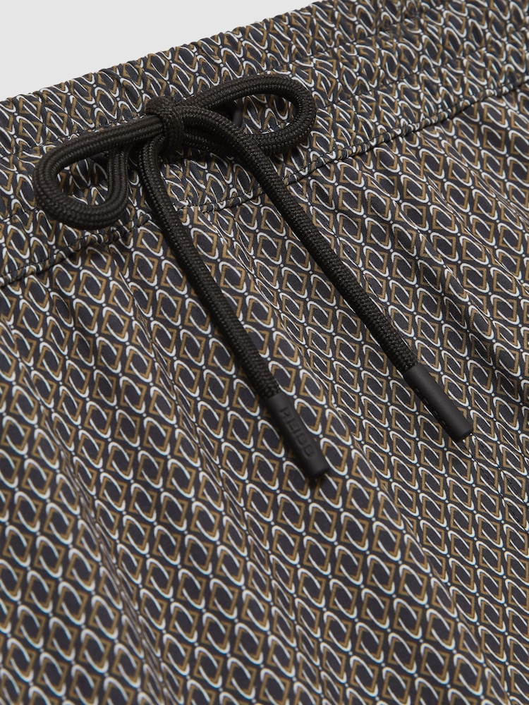 Reiss Dark Navy Tito Drawstring Geometric Print Swim Shorts - Image 5 of 5