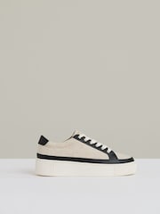 Reiss Natural/Black Leanne Grained Leather Platform Trainers - Image 1 of 4