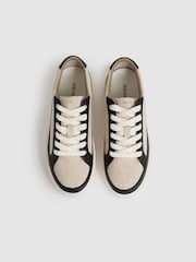 Reiss Natural/Black Leanne Grained Leather Platform Trainers - Image 3 of 4