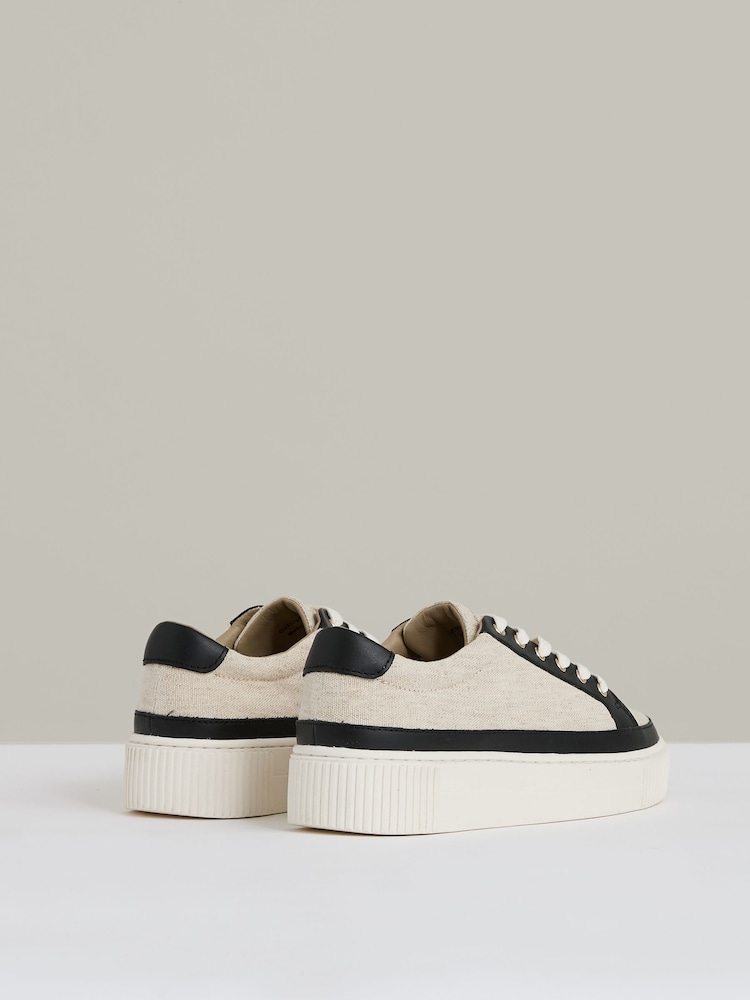 Reiss Natural/Black Leanne Grained Leather Platform Trainers - Image 4 of 4