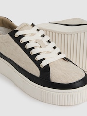 Reiss Natural/Black Leanne Grained Leather Platform Trainers - Image 5 of 5