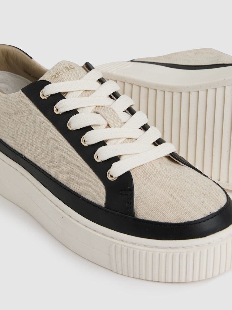 Reiss Natural/Black Leanne Grained Leather Platform Trainers - Image 5 of 5
