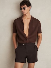 Reiss Chocolate Brown Sun Side-Adjuster Swim Shorts - Image 1 of 6