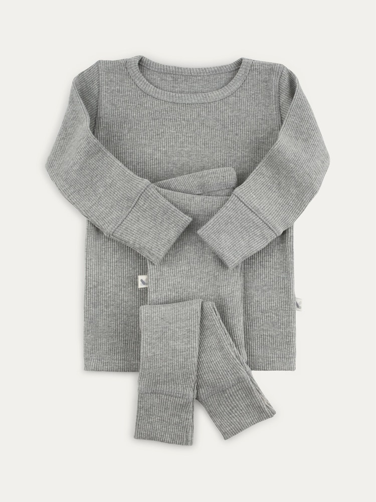 KIDLY By MORI Grey/Navy Ribbed Pyjama Set - Image 4 of 4