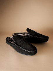 Черный - Faux Fur Lined Moccasin Mule Slippers - Image 1 of 5