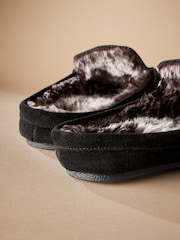 Черный - Faux Fur Lined Moccasin Mule Slippers - Image 4 of 5