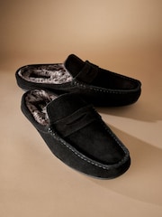 Черный - Faux Fur Lined Moccasin Mule Slippers - Image 5 of 5