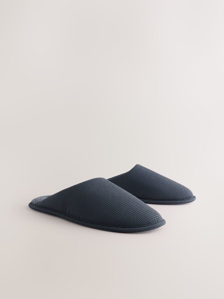 Blue Textured Mules Slippers - Image 1 of 4 Blue Textured Mules Slippers - Image 1 of 4