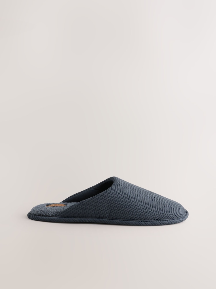 Blue Textured Mules Slippers - Image 2 of 4 Blue Textured Mules Slippers - Image 2 of 4