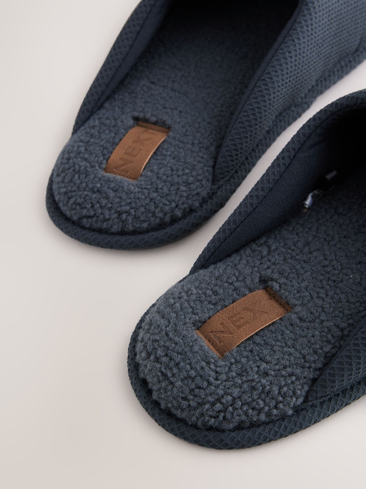 Blue Textured Mules Slippers - Image 4 of 4 Blue Textured Mules Slippers - Image 4 of 4
