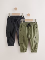 Black/Khaki Lined 100% Cotton Cargo Trousers (3mths-7yrs) - Image 1 of 6