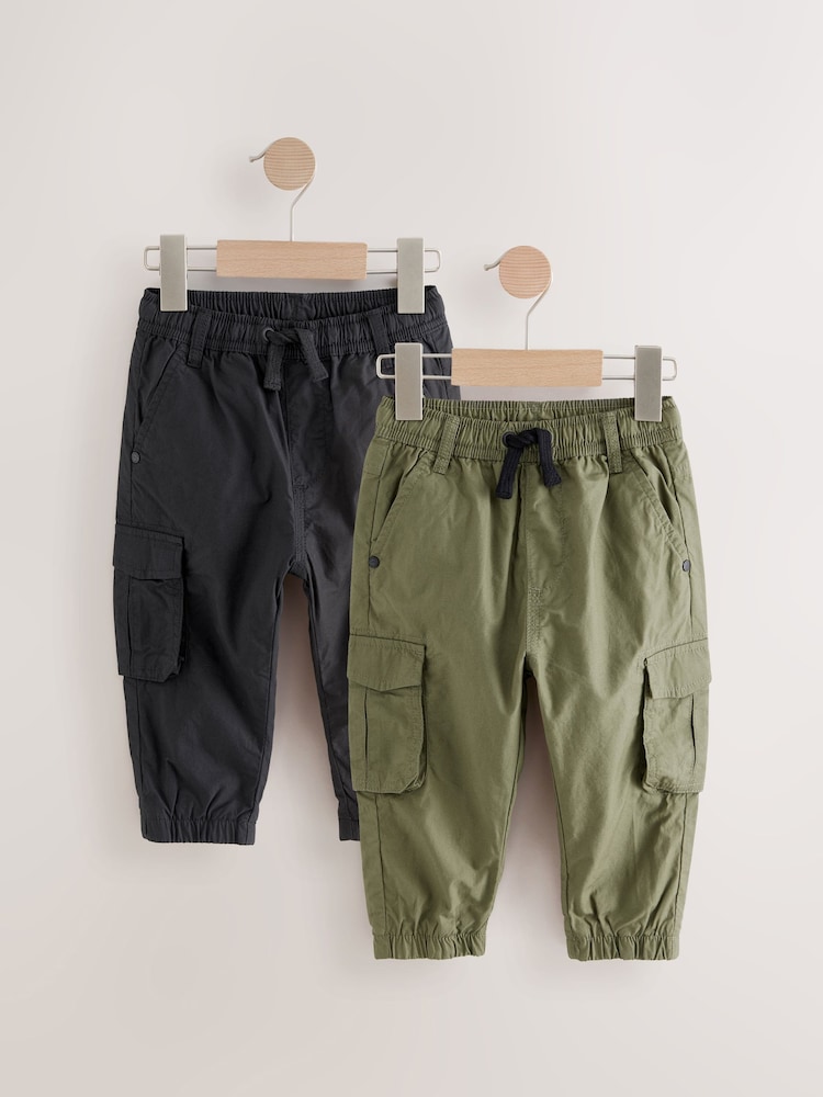 Black/Khaki Lined 100% Cotton Cargo Trousers (3mths-7yrs) - Image 1 of 6
