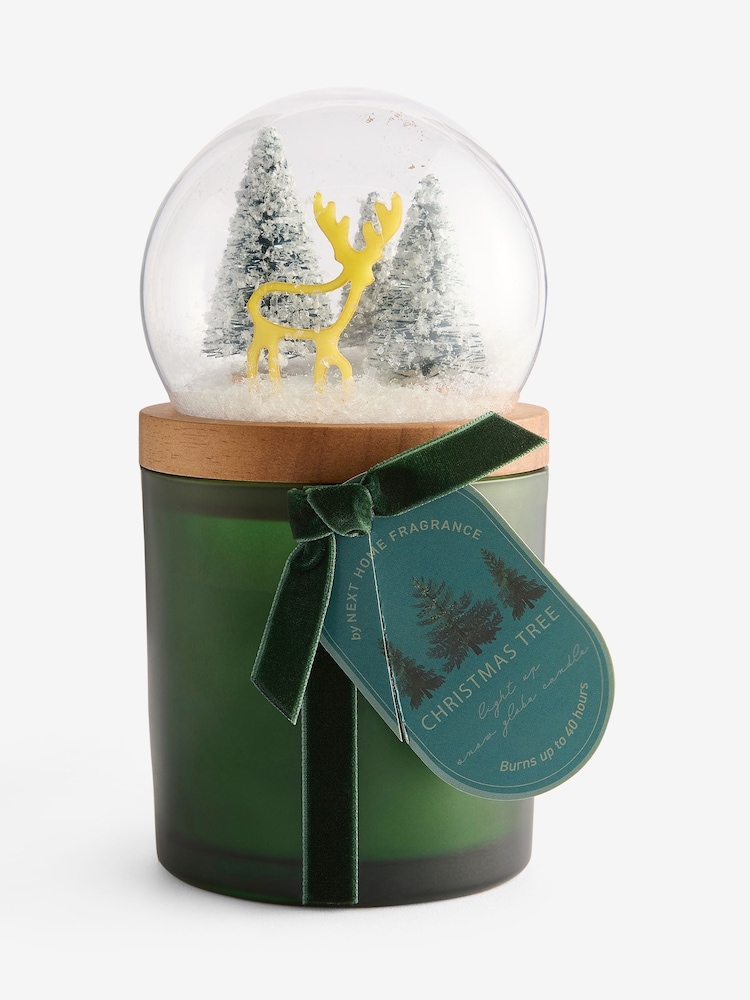 Snow Globe Christmas Tree Pine Needle & Eucalyptus Festive Light Up Candle - Image 1 of 1