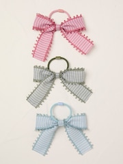 FatFace Multi Gingham Bow Hair Elastics 3 Pack - Image 1 of 2
