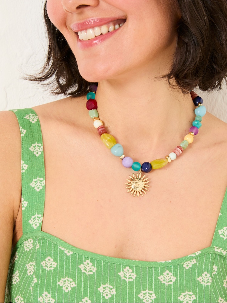 FatFace Multi Sun Pendant Beaded Necklace - Image 1 of 3