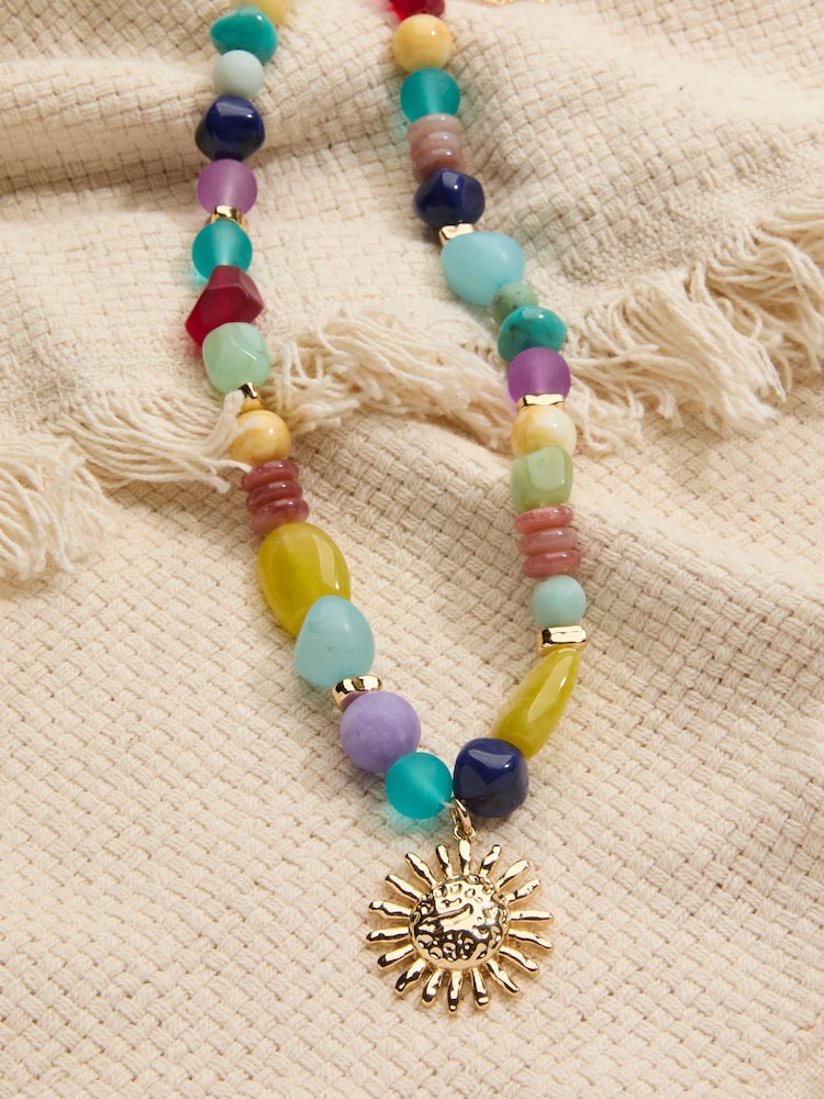 FatFace Multi Sun Pendant Beaded Necklace - Image 2 of 3