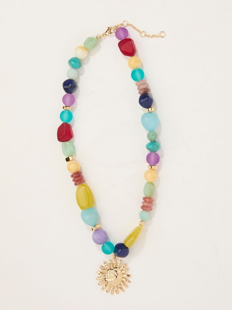 FatFace Multi Sun Pendant Beaded Necklace - Image 3 of 3