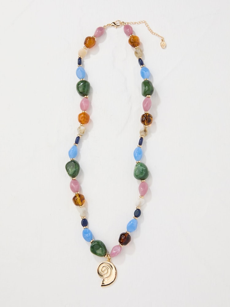 FatFace Multi Long Beaded Shell Pendant Necklace - Image 1 of 2