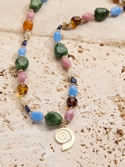 FatFace Multi Long Beaded Shell Pendant Necklace - Image 2 of 2