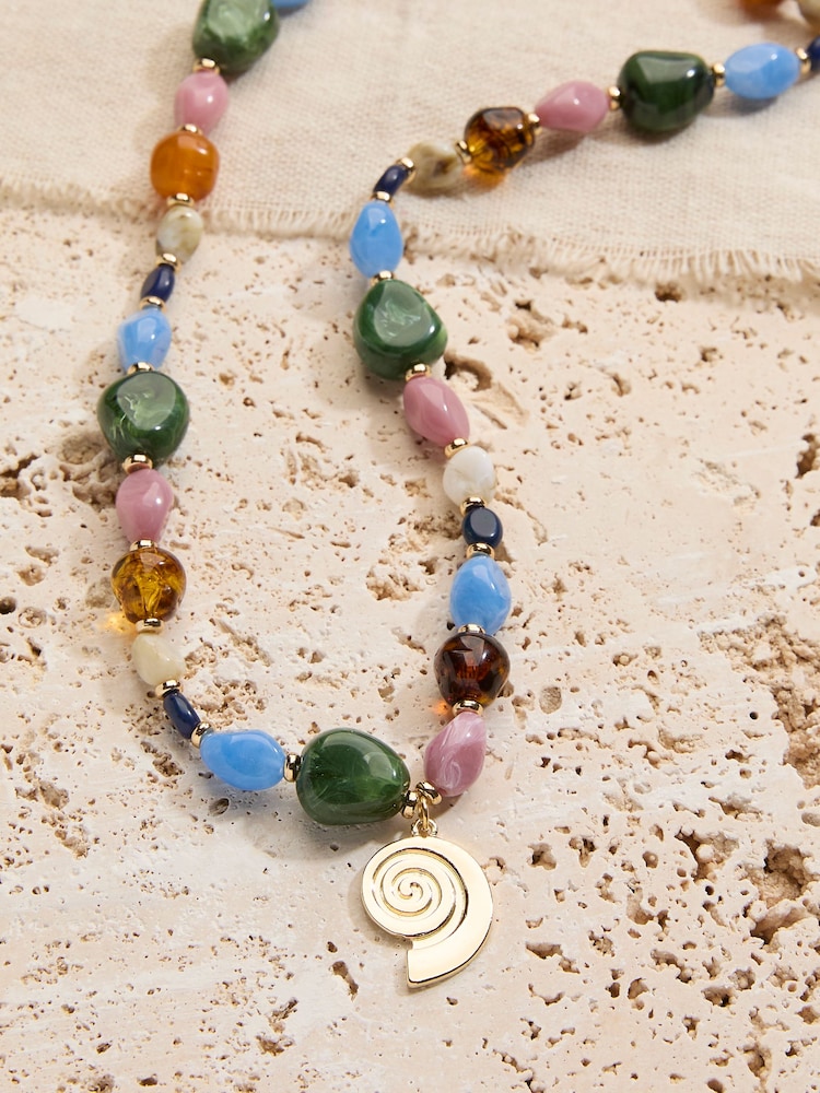 FatFace Multi Long Beaded Shell Pendant Necklace - Image 2 of 2