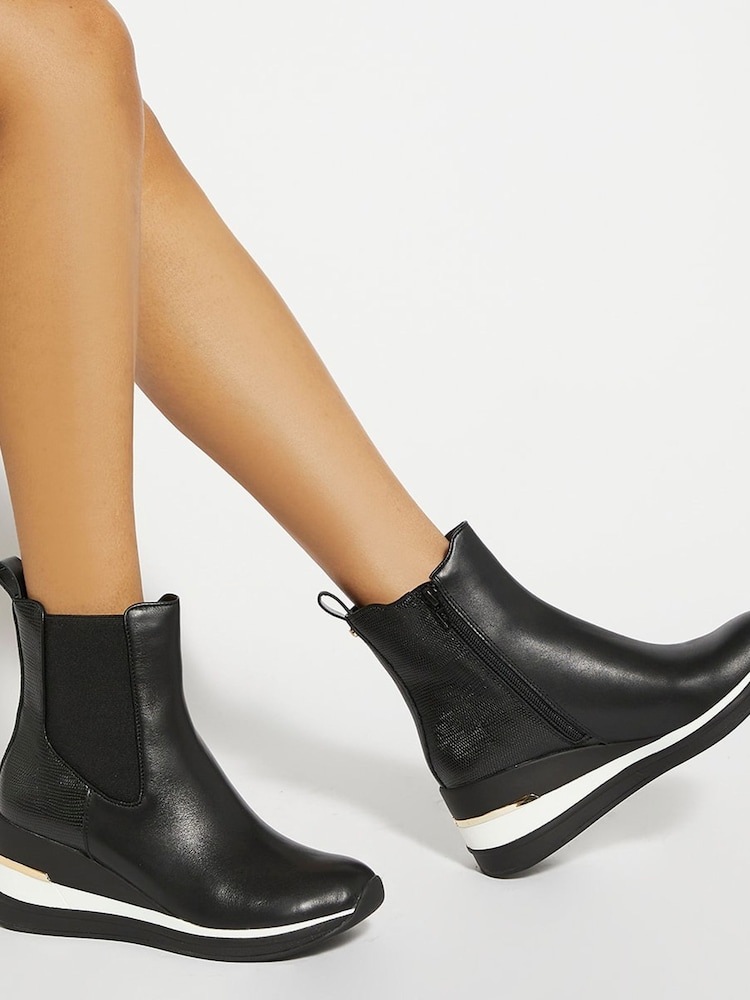 Dune London Black Everywhere Embellished Wedge Heel Trainer - Image 1 of 6