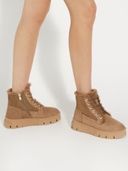 Dune London Brown Chrome Podski Shearling Faux Fur Platform Boots - Image 1 of 6