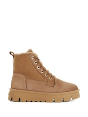 Dune London Brown Chrome Podski Shearling Faux Fur Platform Boots - Image 2 of 6