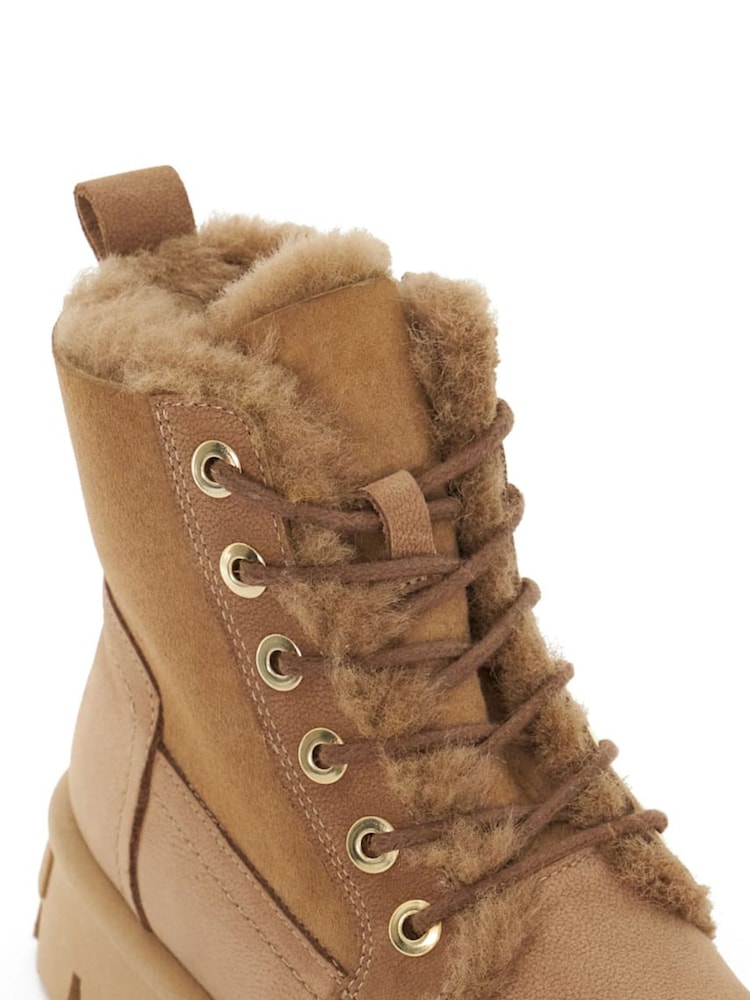 Dune London Brown Chrome Podski Shearling Faux Fur Platform Boots - Image 6 of 6