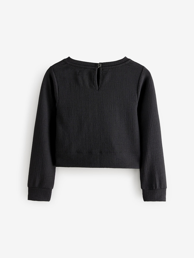 Black Wrap Front Textured Long Sleeve Top (3-16yrs) - Image 2 of 4