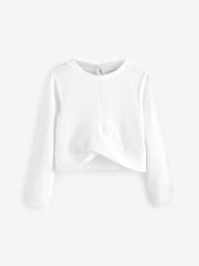 White Wrap Front Textured Long Sleeve Top (3-16yrs) - Image 1 of 4