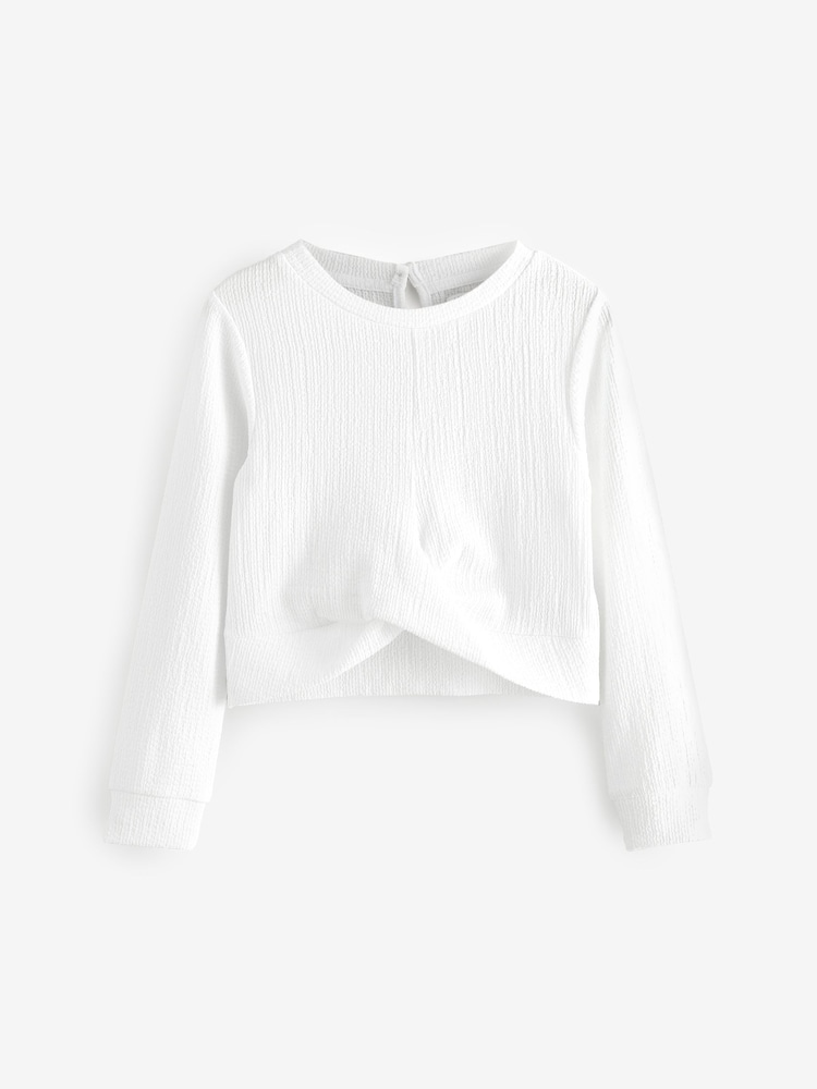 White Wrap Front Textured Long Sleeve Top (3-16yrs) - Image 1 of 4