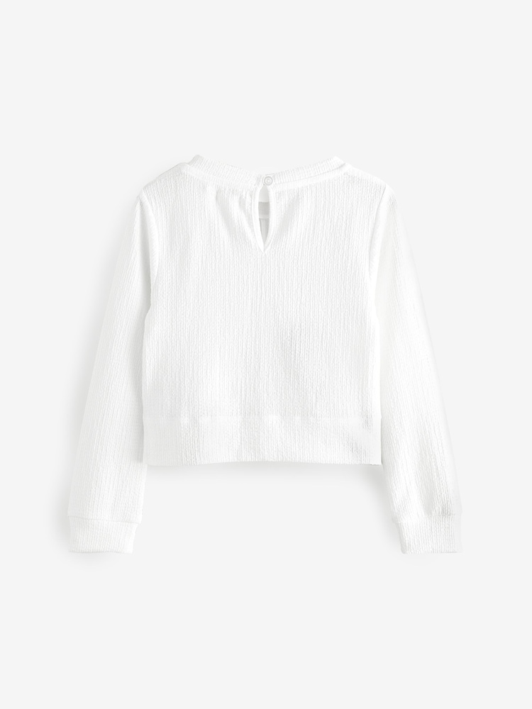White Wrap Front Textured Long Sleeve Top (3-16yrs) - Image 2 of 4