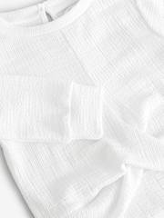 White Wrap Front Textured Long Sleeve Top (3-16yrs) - Image 4 of 4