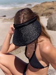 Black Straw Visor Hat - Image 1 of 4