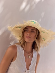 Lemon Applique Frayed Brim Floppy Hat - Image 1 of 9