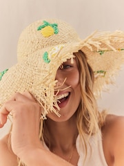 Lemon Applique Frayed Brim Floppy Hat - Image 5 of 9