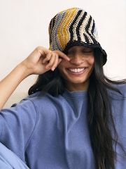 Multi Stripe Flat Top Crochet Bucket Hat - Image 1 of 5