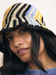 Multi Stripe Flat Top Crochet Bucket Hat - Image 2 of 5